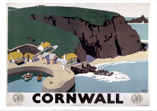 Cornwall Cliff and Harbour Art Print