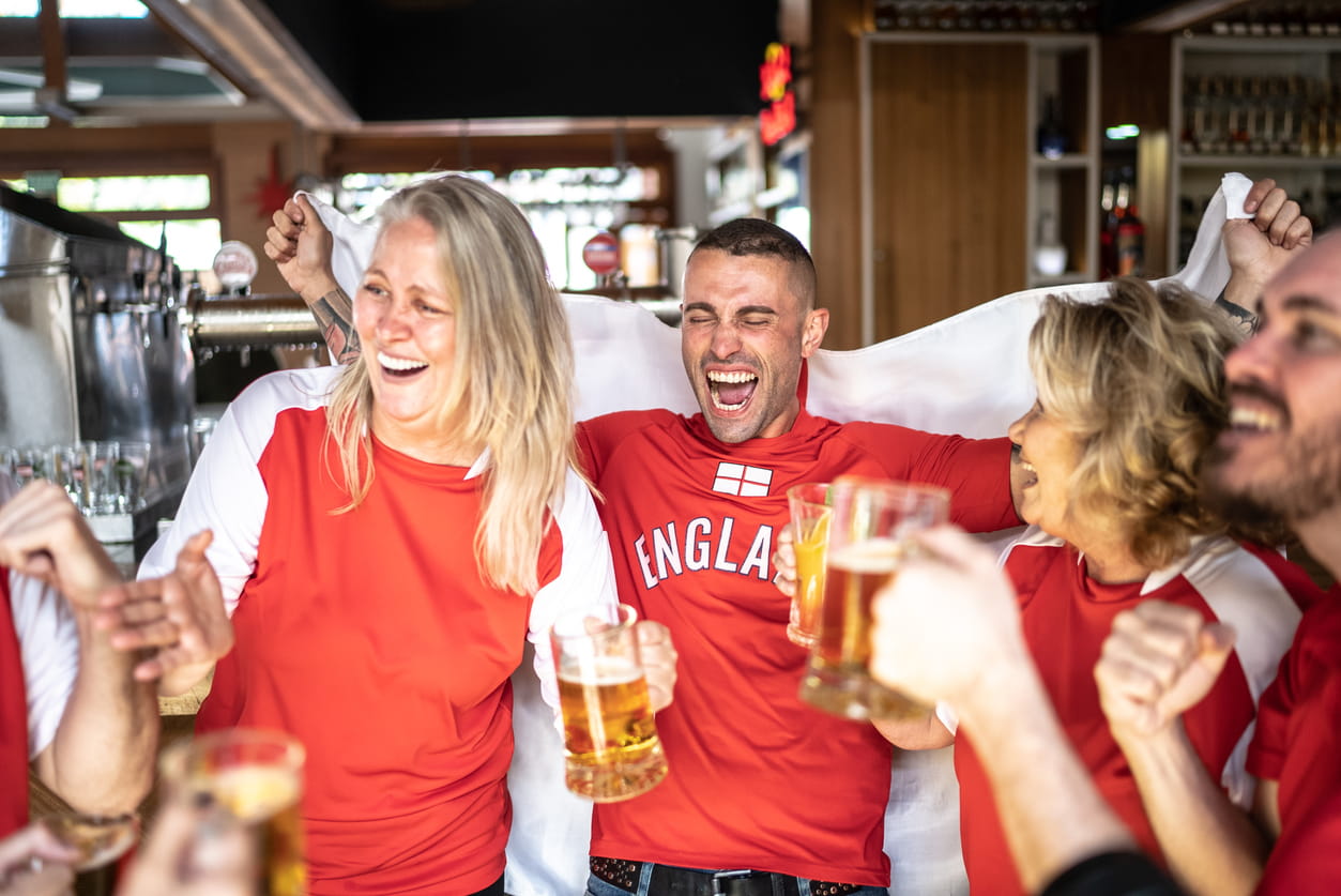 celebrating england win in world cup england shirt